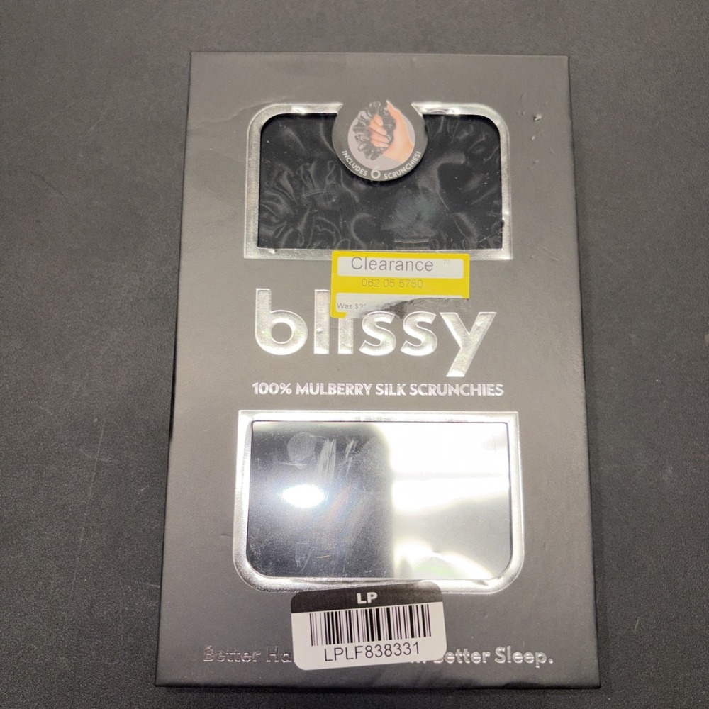Black Blissy Scrunchies 100% Mulberry Silk Six Pack 20714